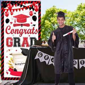 Graduation Party Decorations 2023 Red Congrats Grad Door Cover Class of 2023 Graduation Banner Backdrop for 2023 Grad Indoor Outdoor Party Supplies with A Gift Pen(Red)