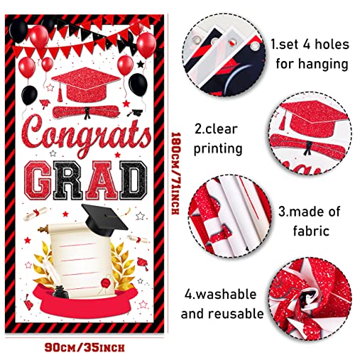 Graduation Party Decorations 2023 Red Congrats Grad Door Cover Class of 2023 Graduation Banner Backdrop for 2023 Grad Indoor Outdoor Party Supplies with A Gift Pen(Red)