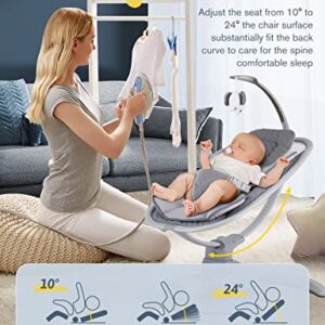 Baby Swings for Infants, Electric Portable Baby Swing by Remote Control 3 Swing Speeds and Music Speaker, Adjustable Recline Baby Bouncer with Harness Belt Suitable for 5-20 lbs Newborn Toddler