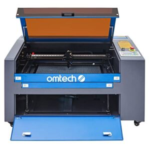 omtech 60w co2 laser engraver, 16×24 inch 60w laser engraving machine with ruida controller 2 way pass doors air assist rdworks wheels, laser marking etching machine for wood acrylic paper fabric more