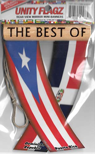 PUERTO RICO AND DOMINICAN REPUBLIC DOMIRICAN BORICUA DOMINICANO CARIBBEAN REARVIEW MIRROR MINI BANNER HANGING FLAGS FOR THE CAR UNITY FLAGZ™