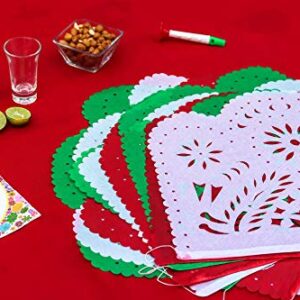 Fiesta Brands Mexican Papel Picado Banner.Tri Color.Green White and Red Vibrant Colors Tissue Paper. Large Size Panels. Multicolored Flowers Design