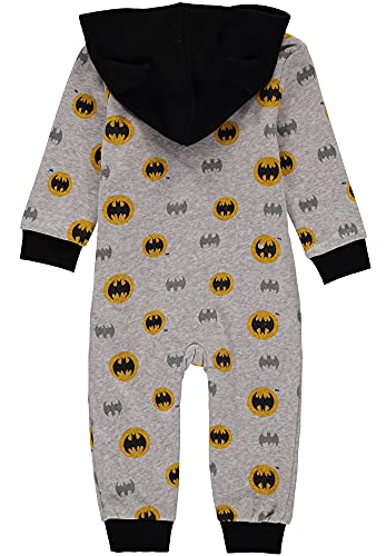 DC Comics Batman Baby Boy Romper with Hooded Jumpsuit (Black/Yellow, 0-3 Months)