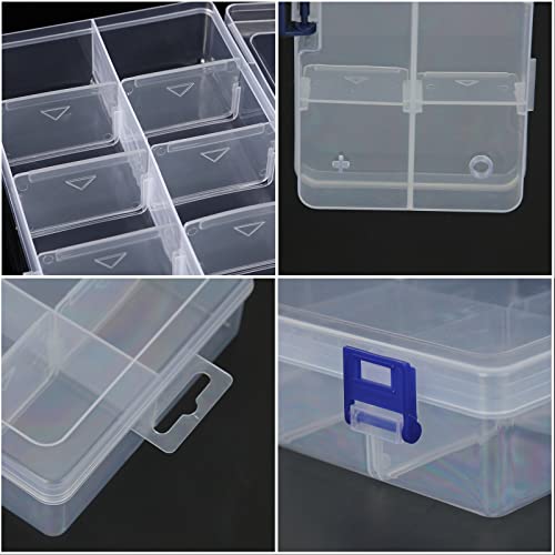 Aixubojch 5 Packs 8 Grids Clear Plastic Organizer with Adjustable Shelves,Jewelry, Craft DIY,Beads,Sewing,Hair Accessories,Thread,Fishing Tackle,Small Parts Compartment Storage Containers