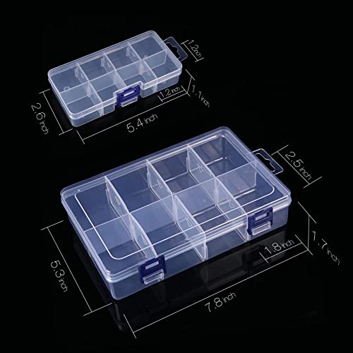 Aixubojch 5 Packs 8 Grids Clear Plastic Organizer with Adjustable Shelves,Jewelry, Craft DIY,Beads,Sewing,Hair Accessories,Thread,Fishing Tackle,Small Parts Compartment Storage Containers