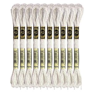 8 Meters 12 Strands Metallic Embroidery Floss Cross Stitch Needlework Thread, Metallic White, 10 Skeins