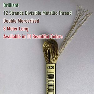 8 Meters 12 Strands Metallic Embroidery Floss Cross Stitch Needlework Thread, Metallic White, 10 Skeins