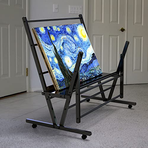 Metal Print Rack, Canvas Display Rack, Storage Rack Stand for Artworks, Posters, Panels, Art Gallery Shows, Easy Moving with Rolling Casters, Well Hold 330Lb - Black, 36.6"L x 25.6"W x 35.4"H