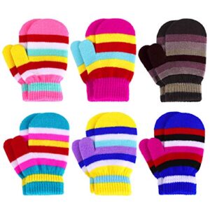cooraby 6 pairs warm toddler mittens magic stretch kids gloves striped mittens for boys and girls