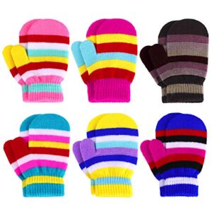 Cooraby 6 Pairs Warm Toddler Mittens Magic Stretch Kids Gloves Striped Mittens for Boys and Girls