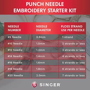 SINGER 8 Piece Punch Needle Embroidery Kit with 7 Assorted Size Punch Needle Heads, Interchangeable Handle, and Punch Needle Storage Case