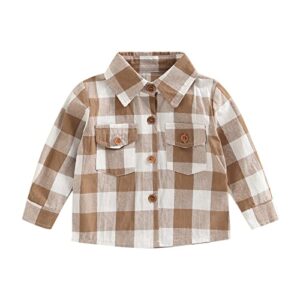 toddler baby boy girl plaid tops long sleeve button down buffalo plaid flannel shirts kids fall winter clothes (a brown, 3-4 years)