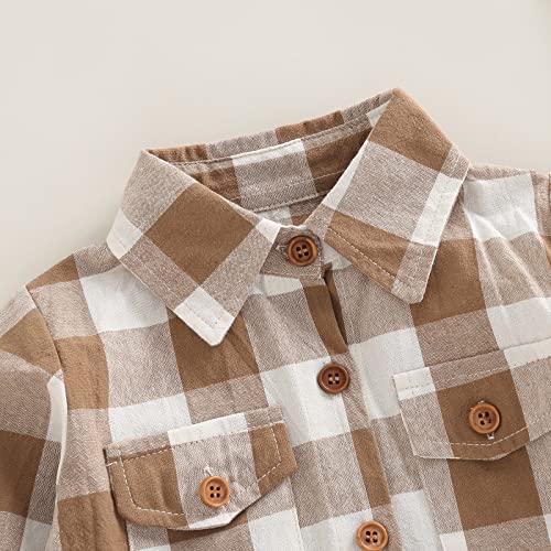 Toddler Baby Boy Girl Plaid Tops Long Sleeve Button Down Buffalo Plaid Flannel Shirts Kids Fall Winter Clothes (A Brown, 3-4 Years)