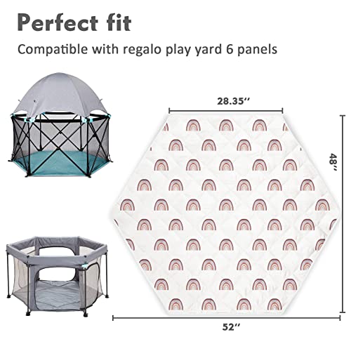 Hexagon Playpen Mat, Baby Floor Mat Fits Regalo Play Yard 6 Panel Playpen and Hiccapop PlayPod, Portable Playpen Mattress,Non Slip, Baby Essentials, Rainbow