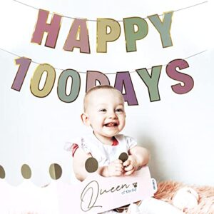 Happy 100 Days Banner Celebration Macaron 100th Day of School Banner Happy 100 Birthday Days Decor Wedding Celebration Party 100 Days Theme Party Decoration