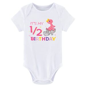 WAWSAM Baby Girls Half Birthday Bodysuit 1/2 Half Birthday One-Piece Romper Newborn Dinosaur Short Sleeve Onesie Infant Half Birthday Jumpsuit for Birthday Girl