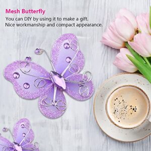 Yosoo Health Gear Purple Wire Butterflies, Mesh Butterfly Sheer, 24Pcs Sheer Mesh Wire Glitter Butterfly Wedding Party Clothing Decoration DIY Supplies for Decorating(Purple)