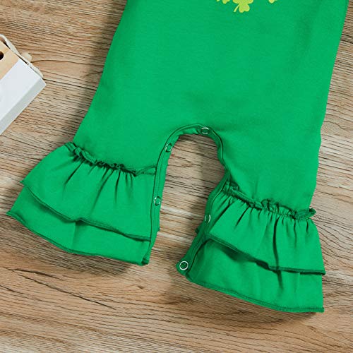 My 1st St. Patricks Day Romper Baby Girl Ruffle Jumpsuit Shamrock Print Long Sleeve Coming Home Outfits+Headband (Green, 1-3 Months)