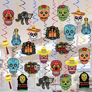 tifeson día de los muertos decorations hanging swirls – 36 pcs mexican day of the dead sugar skull ceiling swirls for coco theme party, cinco de mayo, halloween sugar skull party decorations supplies