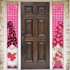 valentine’s day gnome porch banner buffalo check plaid anniversary holiday front door sign wall hanging party decoration
