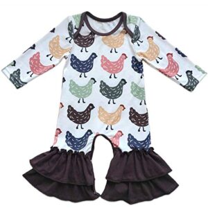 owlfay toddler little girls baby christmas romper icing ruffle bottoms long sleeve jumpsuit playwear pants floral printed romper bodysuit summer fall birthday outfits party clothes chicken 0-3m
