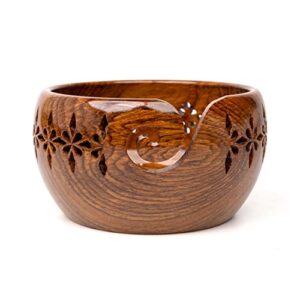 Premium Rosewood Yarn Storage Bowls | Multipurpose Wooden Bowls | Handcrafted and Hand Carved Yarn Bowls | Yarn Organiser | Gift for Mom (7x7x4 in)