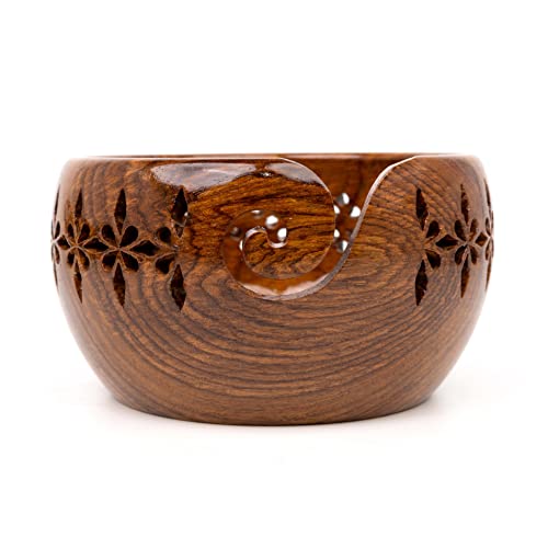 Premium Rosewood Yarn Storage Bowls | Multipurpose Wooden Bowls | Handcrafted and Hand Carved Yarn Bowls | Yarn Organiser | Gift for Mom (7x7x4 in)