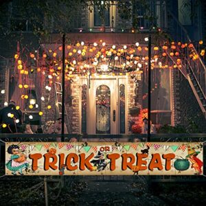 Vintage Halloween Decorations Outdoor Yard Sign Trick or Treat Banner Witch Pumpkin Backdrop Home Wall Decor Traditional Retro Hanging Banner for Halloween Holiday Party Supplies Indoor Outdoor