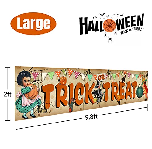 Vintage Halloween Decorations Outdoor Yard Sign Trick or Treat Banner Witch Pumpkin Backdrop Home Wall Decor Traditional Retro Hanging Banner for Halloween Holiday Party Supplies Indoor Outdoor