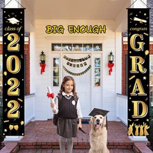 Graduation Party Decorations 2022 Banner, Grad Decor Porch Yard Sign Door Banner for Senior School College Kindergarten, Black Gold Congrats Grad & Class of 2022 Indoor/Outdoor Grad Party Supplies