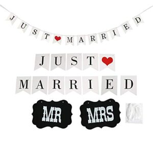 just married wedding banner bunting photo booth props garland bridal shower decoration with mr and mrs chair signs