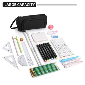 TOJYXSY Pencil Pouch for Girls Boys School Students Organizer Case Stationery Pen Storage Zipper Bag Men Women Teens Makeup Cosmetic Bags Black