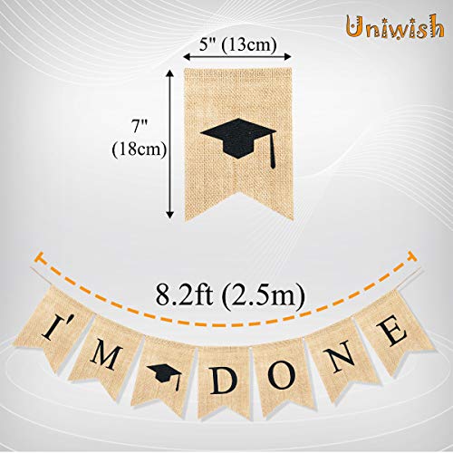 Uniwish I am Done Banner for Graduation Party Decorations 2022 Garland College High School Grad Party Supplies Congrats Grad Sign