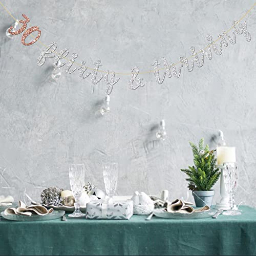 INNORU 30 Flirty & Thriving Banner, Happy 30th Birthday Party Decorations, 30th Anniversary Banner, Cheers to 30 Years Party Decoration Silver Glitter