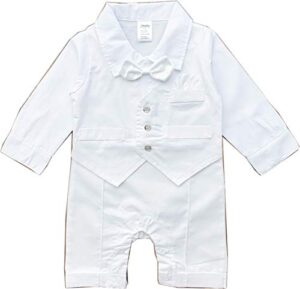 zevany white baby boy blessing suit outfit, long-sleeve (0-3m)