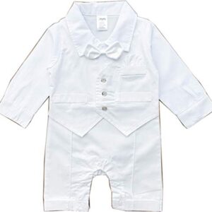 Zevany White Baby Boy Blessing Suit Outfit, Long-Sleeve (0-3M)