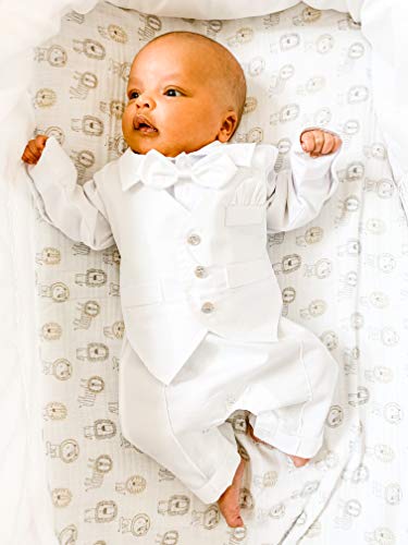Zevany White Baby Boy Blessing Suit Outfit, Long-Sleeve (0-3M)