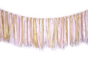 fabric lace tassel garland ribbon garlands garland already assembled ribbon wall hanging decor nursery photo props for wedding event birthday anniversary baby shower party supplies pink & white & gold