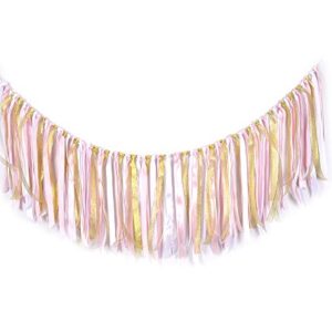 Fabric Lace Tassel Garland ribbon garlands Garland already assembled ribbon Wall Hanging Decor Nursery Photo Props For Wedding Event Birthday Anniversary Baby shower Party Supplies Pink & White & Gold