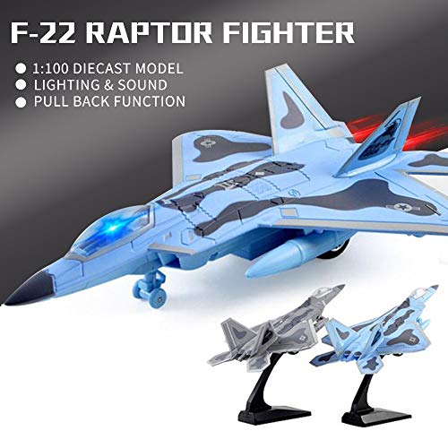 YEIBOBO ! F-22 Raptor Fighter - 1/100 Diecast Airplane Model Pull Back Fighter Toy (Gray)