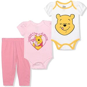 disney winnie the pooh baby girls bodysuits and legging set for newborn and infant – pink/white