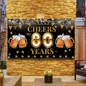 80th Birthday Decorations Banner for Men Women, Cheers To 80 Years Birthday Party Sign, 80 Years Old Birthday Backdrop, Black Gold 80th Anniversary Photo Props for Outdoor Indoor, Large, Vicycaty