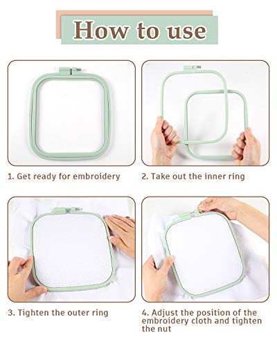 Pllieay 5 Pieces 5 Sizes Square Embroidery Hoops, ABS Plastic Embroidery Hoops for DIY Embroidery Craft