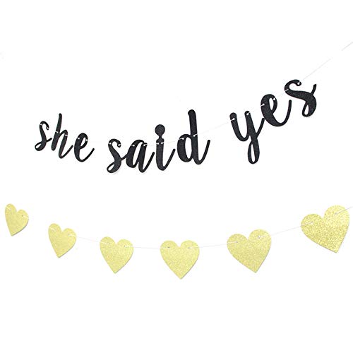 She Said Yes Banner,Engagement Party Decor,Bachelorette/Wedding/Engagement/Bridal Shower Party Decorations (Black&Gold)