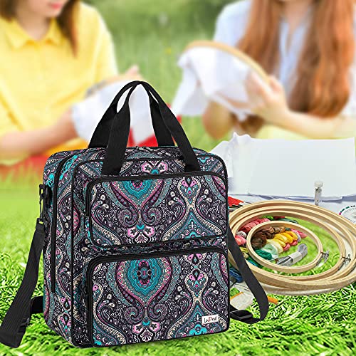 LoDrid Embroidery Storage Bag, Embroidery Project Carry Case, Portable Bag for Embroidery Kit, Craft Supplies & Cross Stitch Kits Tools, with Handles and Shoulder Strap, Totem, Bag Only