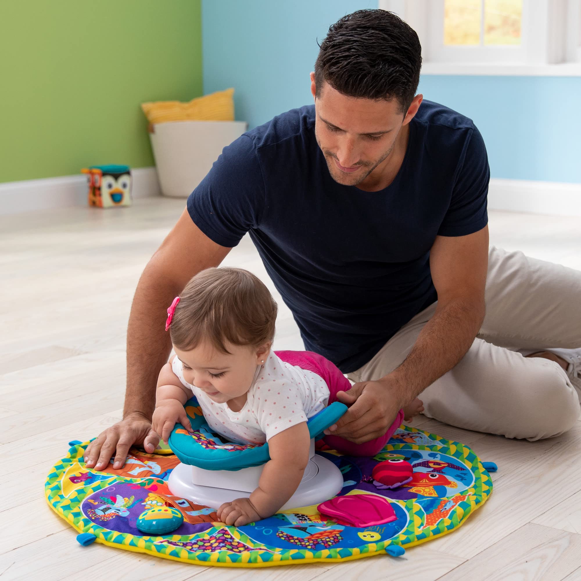 LAMAZE Spin and Explore Baby Gym and Tummy Time Baby Play Mat, Multi