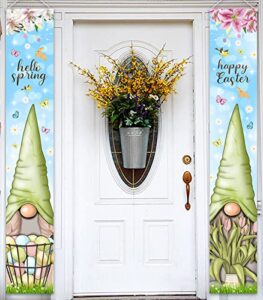 easter porch sign banner-easter gnomes decoration hello spring happy easter door hanging banner outdoor easter party supplies photo props for porch