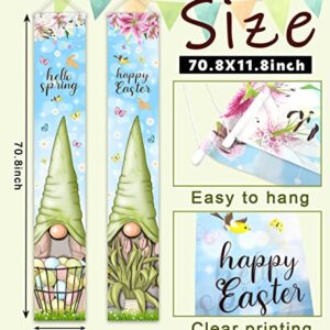 Easter Porch Sign Banner-Easter Gnomes Decoration Hello Spring Happy Easter Door Hanging Banner Outdoor Easter Party Supplies Photo Props for Porch