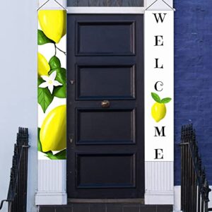 Seasonal Summer Lemon Front Door Banner Floral Welcome Seasonal Hanging Banner Porch Sign Indoor Outdoor Home Wall Holiday Party Decor 12 x 72 Inch