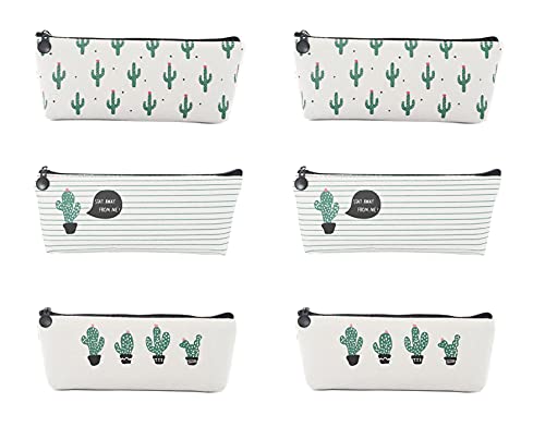 6 Pack Cactus Pencil Case, Pen Bag Canvas Cactus Pencil Pen Cosmetic Makeup Bag